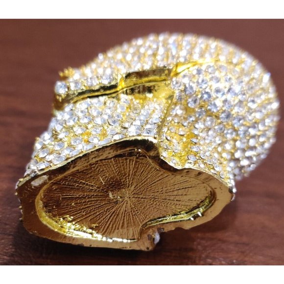 Golden Skull Trinket Jewelry Box with Stunning Rhinestone? Appx 2.75x2x2.5" - Picture 9 of 16
